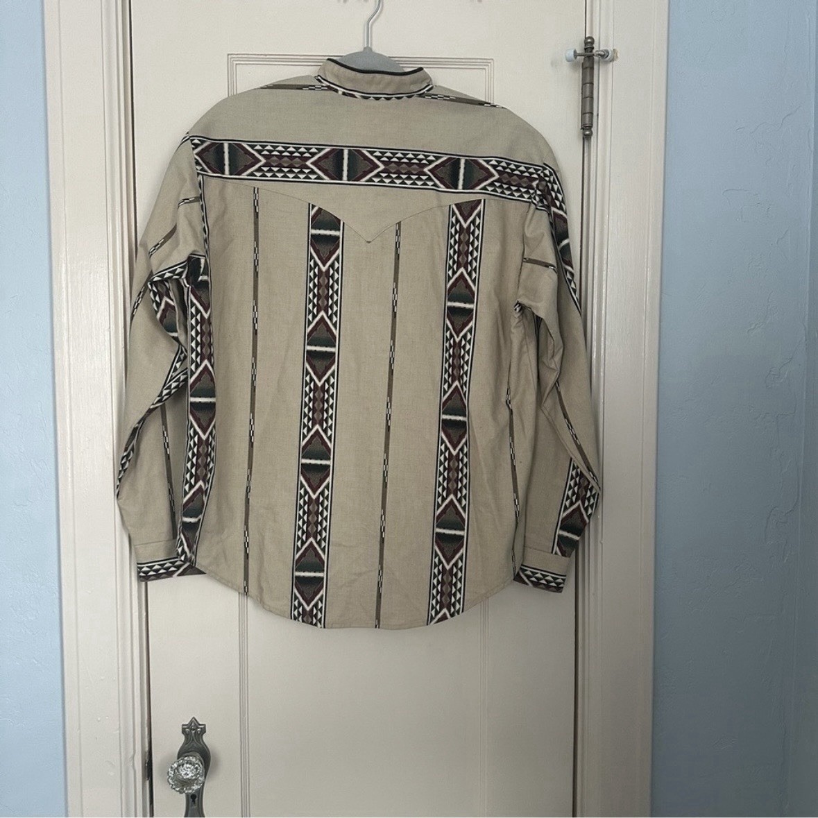 Vtg Panhandle Slim Aztec Shirt Tan & Brown Rare Scoop Neck Western Cosplay Sz M