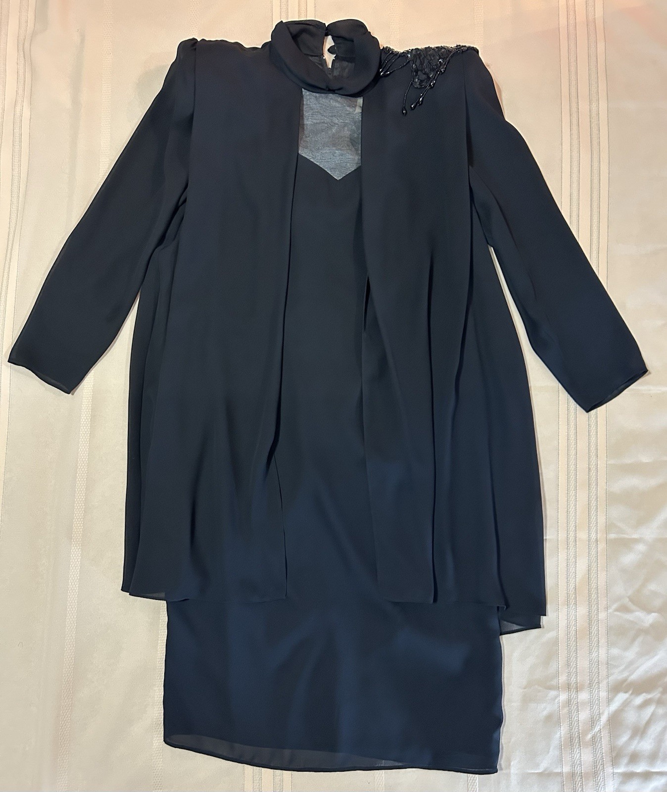 Vintage 80s Black Chiffon Dress With Capulet Beaded Shoulder Size 10 Goth Vampy