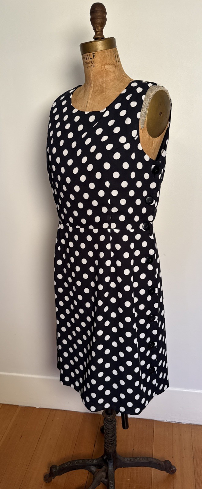 Vintage Polka Dot JRT Newport News Dress Chiffon Side Button Classic Preppy L