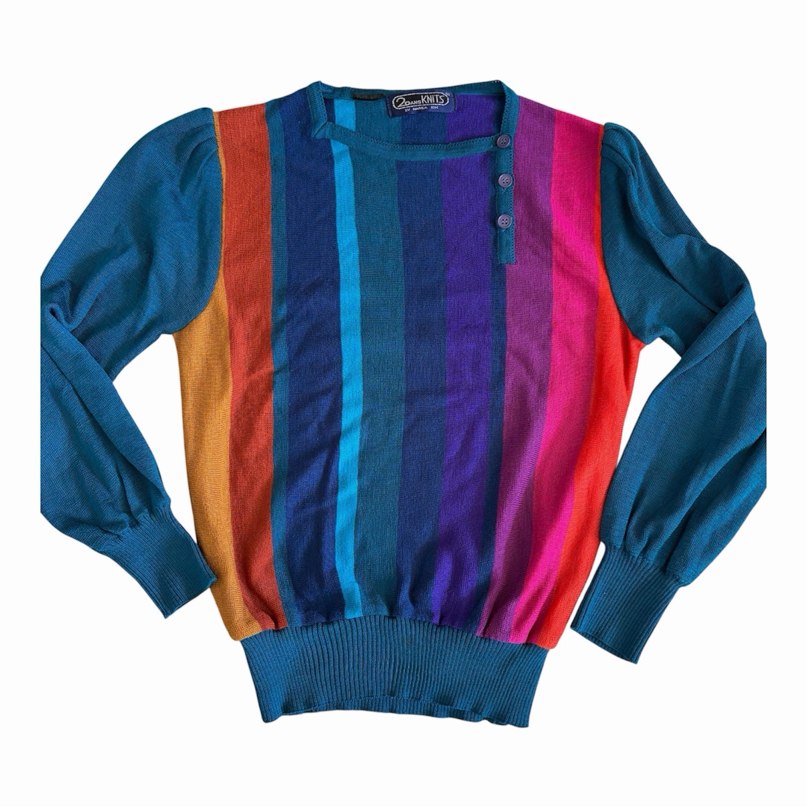 Vintage 70s 20 ANS Mariea Kim Womens Size S Multicolor Knit Pullover Sweater