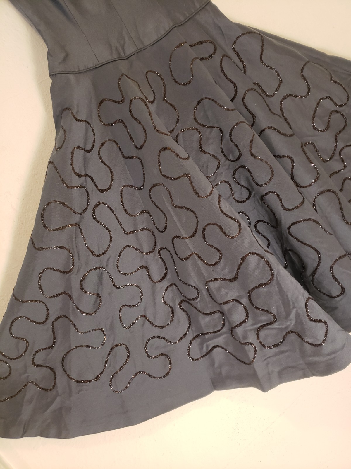Vtg 50s Minx Modes Dress Gray Glitter Flare Skirt Dress MCM Sz 13 / M Glam