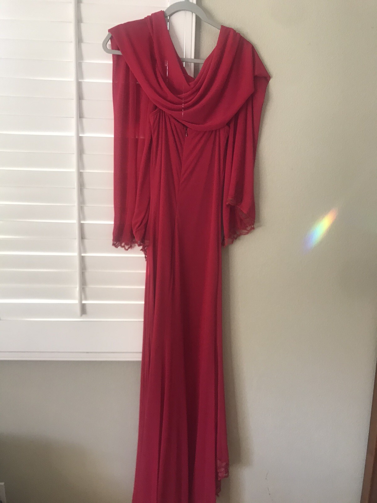 JEWEL RED EVENING COCKTAIL STRAPPY DRESS PANT SUIT/WRAP SCARF MADE IN PARIS
