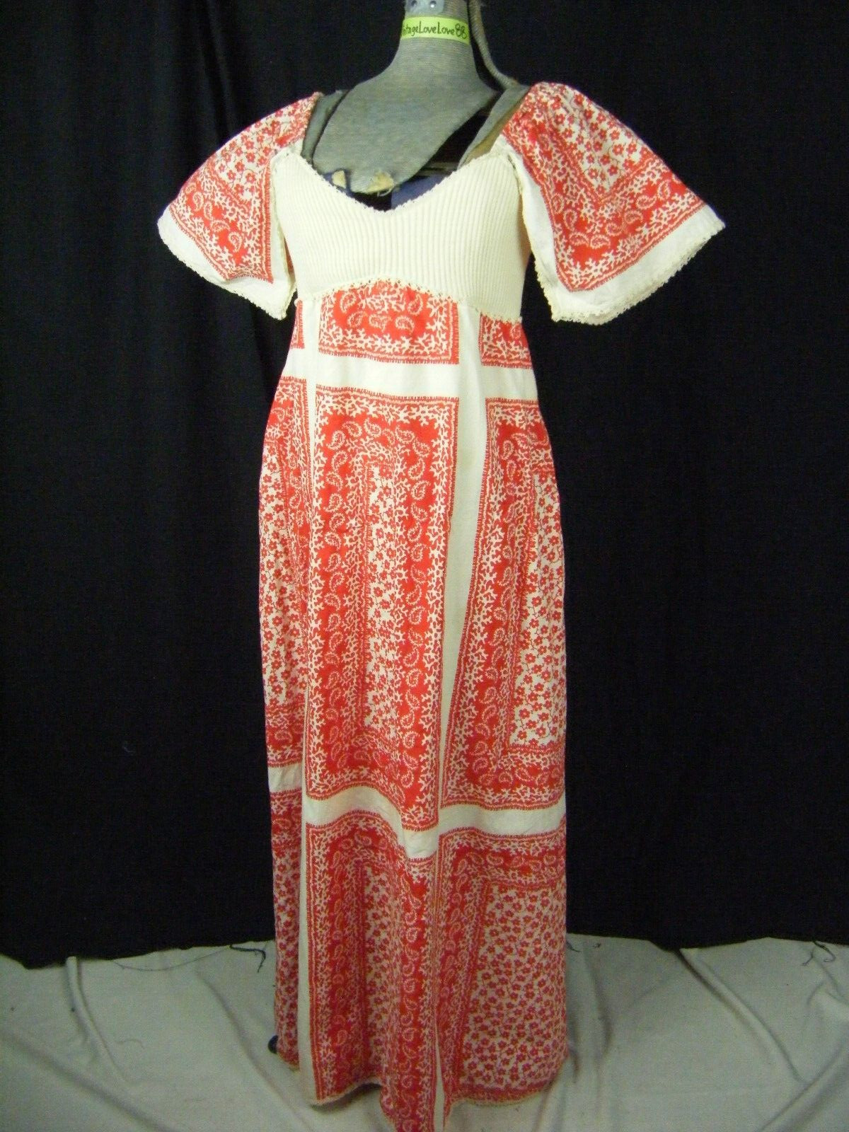 S.HOWARD HIRSH Vtg 60s Red Cream Floral Printed Mod Dress-Bust 30-31/3XS-2XS
