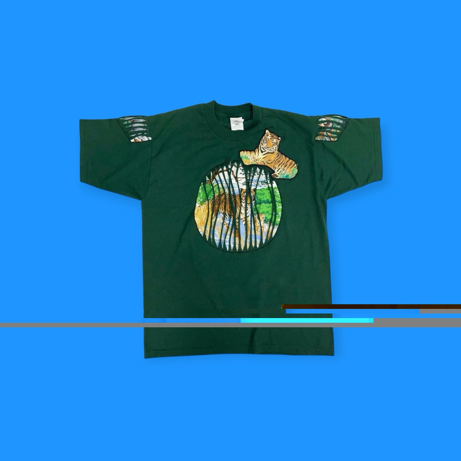 VINTAGE NEW WAVE TIGER WILD CAT PATCH T-SHIRT JUNGLE TIKI PUNK ROCK MAXIMALIST
