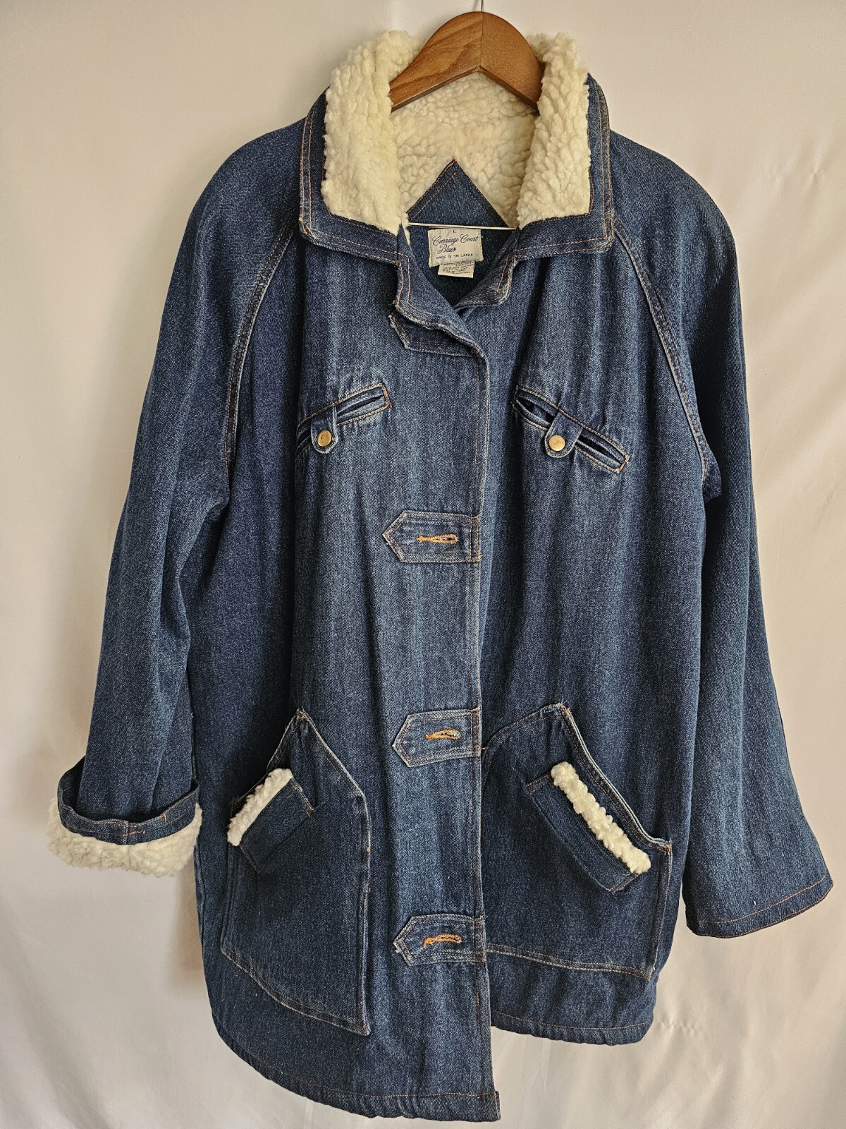 Carriage Court Blues Coat Womens Blue Denim Sherpa Lined Size Large