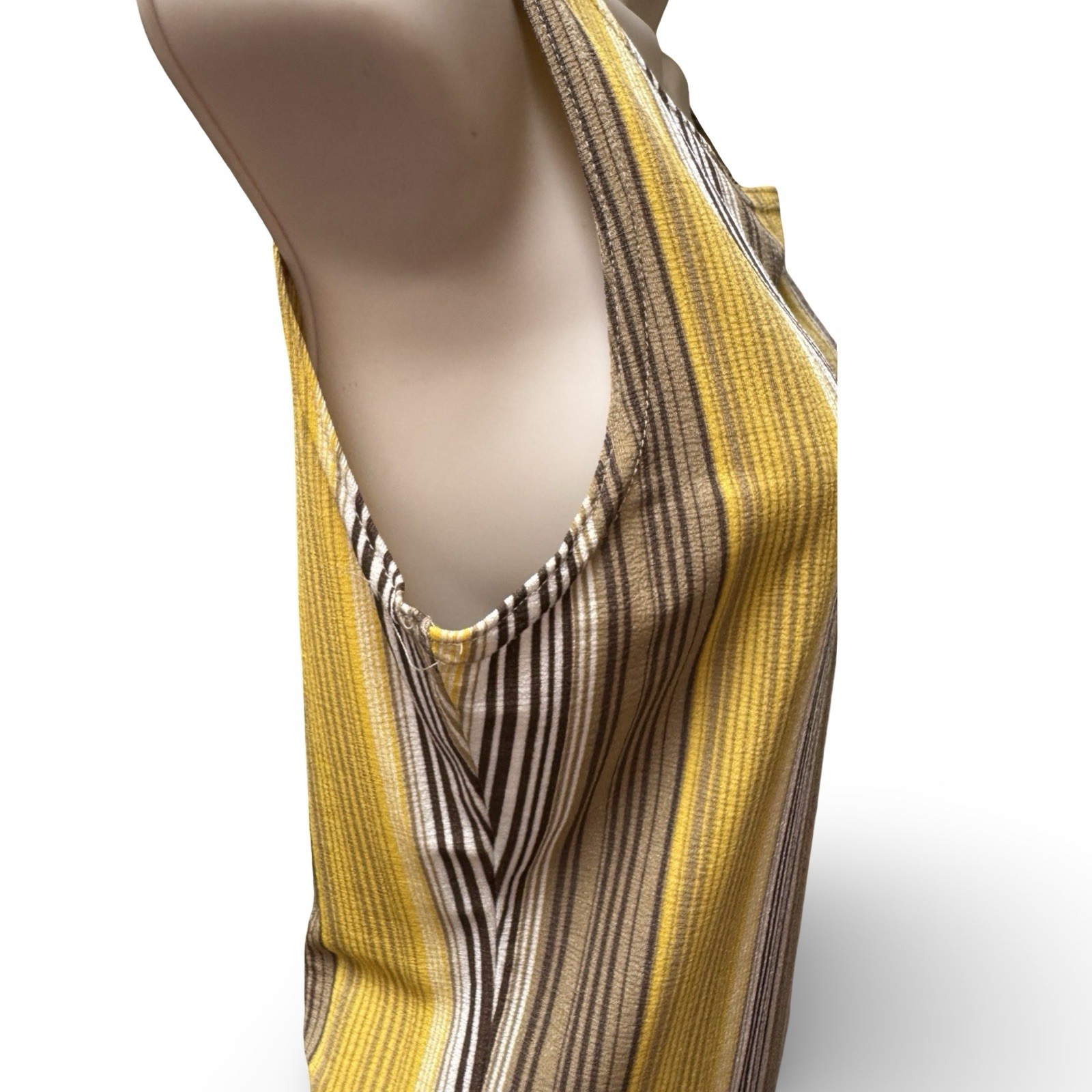 Metallic Knit Yellow Brown Striped Sleeveless Top Pia USA Sony Pictures 90s VNTG
