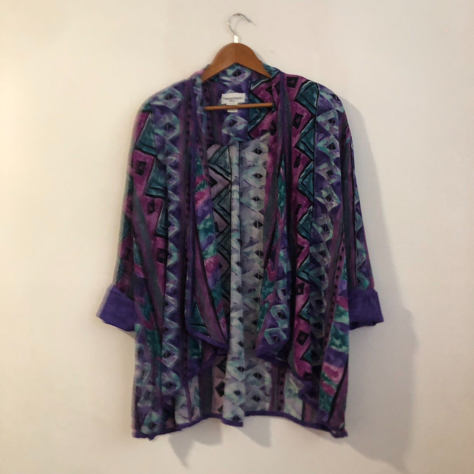 Vintage 80s Stephanie Thomas Sport open front geometric print summer cardigan 14