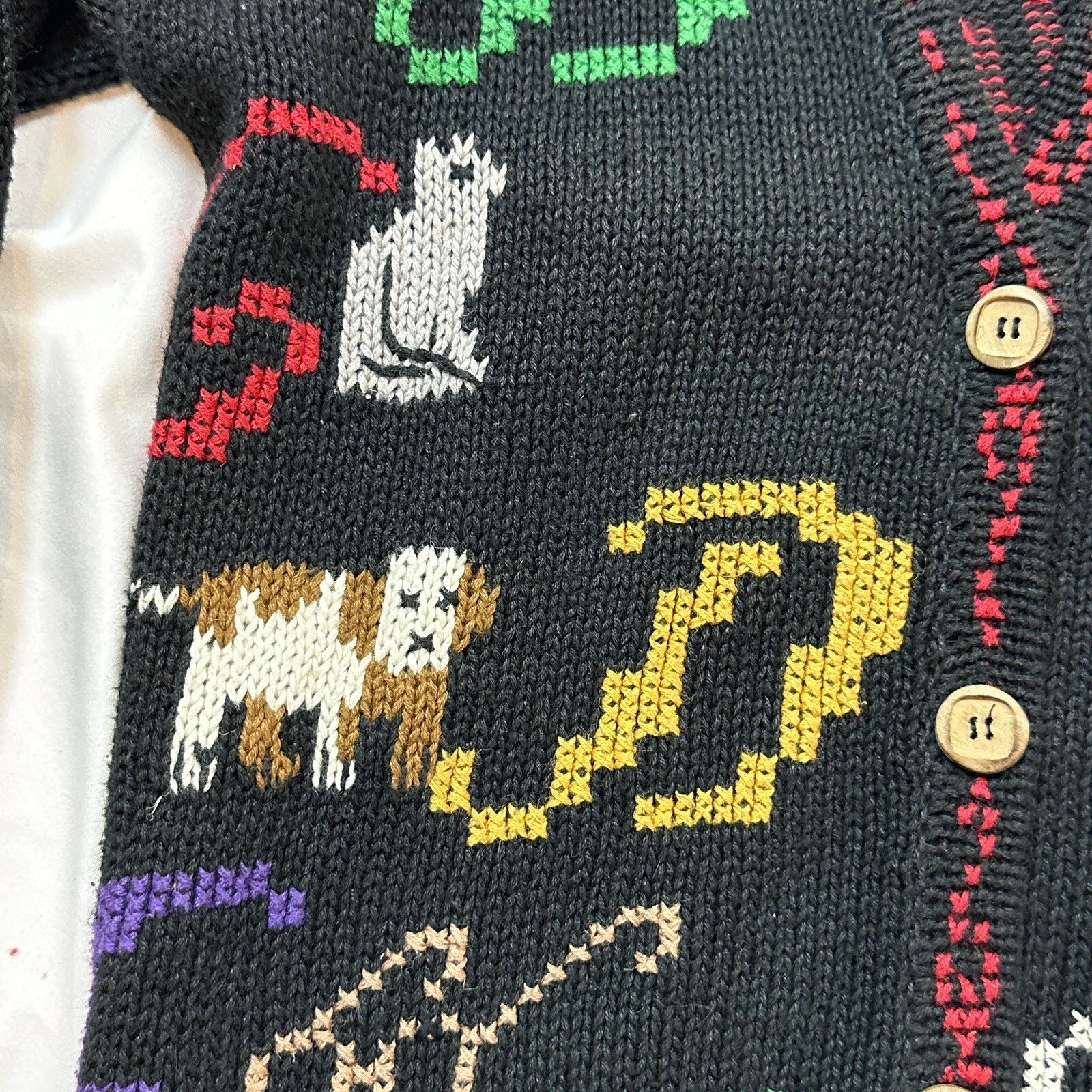 Vintage DESIGN OPTIONS Knitwear Cardigan Sweater Alphabet And Numbers Sz. Small