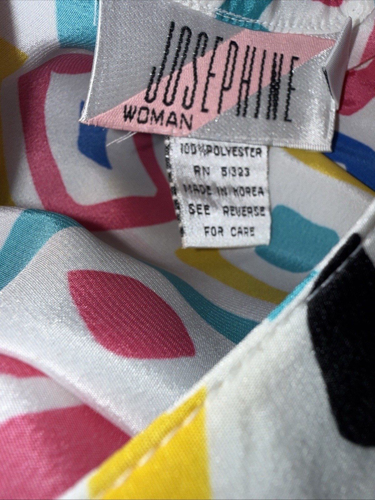 Vtg 80s Women’s Josephine Woman 20w Colorful Geometric Print Short Sleeve Top
