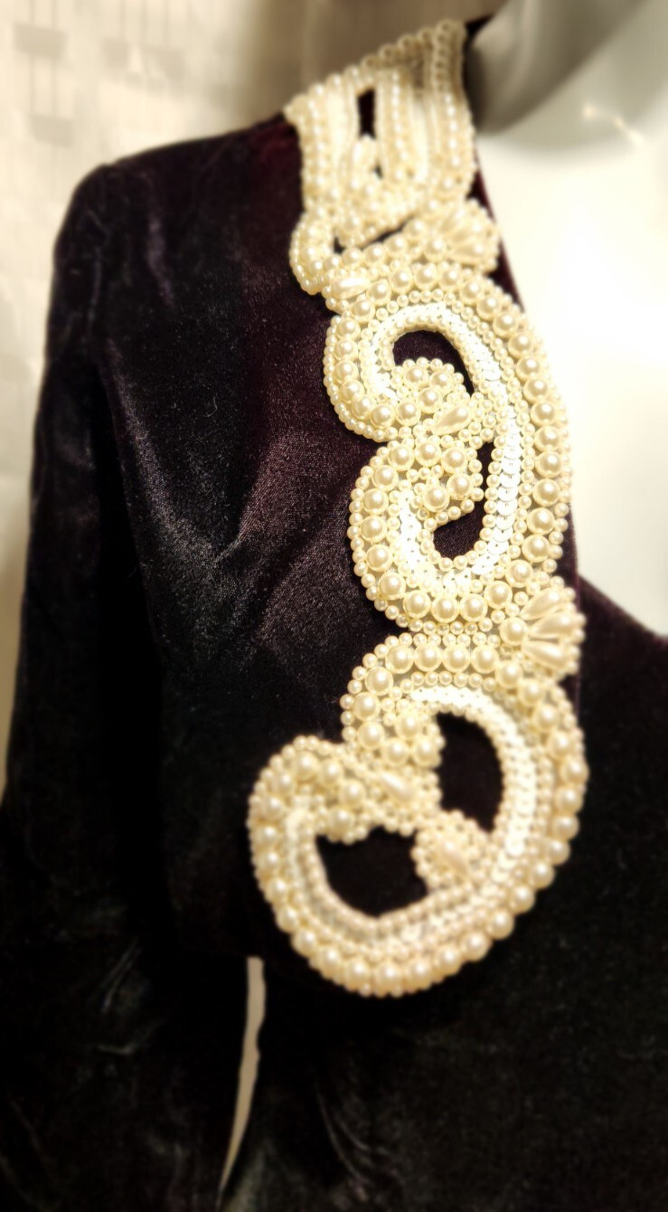 Formal Holiday Party Dress Velvet Beaded Burgundy Med 6 McClintock Old Money