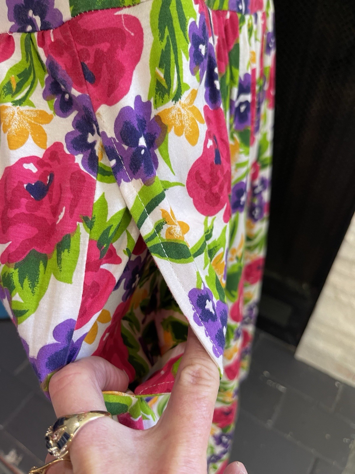 Vintage 80s Floral Cotton Dress With Pockets Size S/M Cottagecore