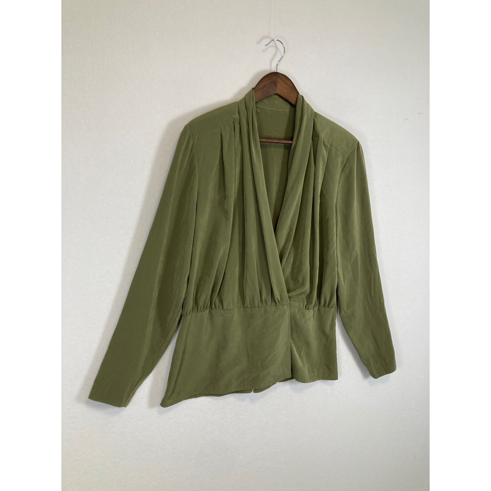 Howard Wolf Blouse Womens 12 Olive Green Vintage Wrap V-Neck Long Sleeve USA