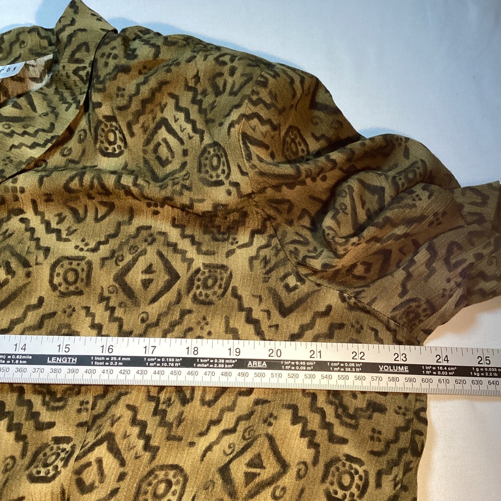 Vintage Miss Dorby Geometric Print Blouse Womens 16 Olive Green Boho Grunge