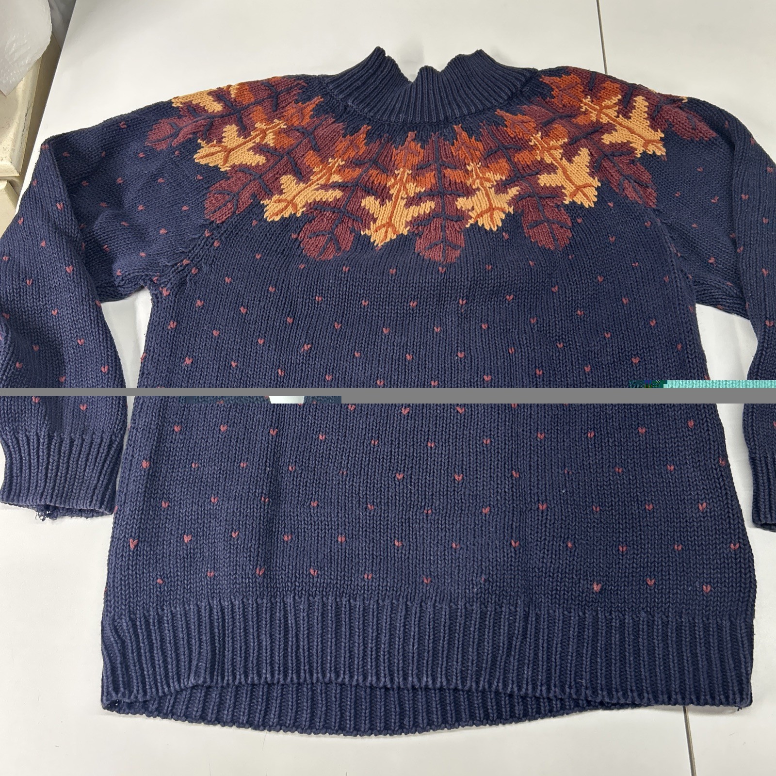 VTG 80’s Van Heusen For Her Hand Embroidered Sweater Hearts Leaves Mock Neck S