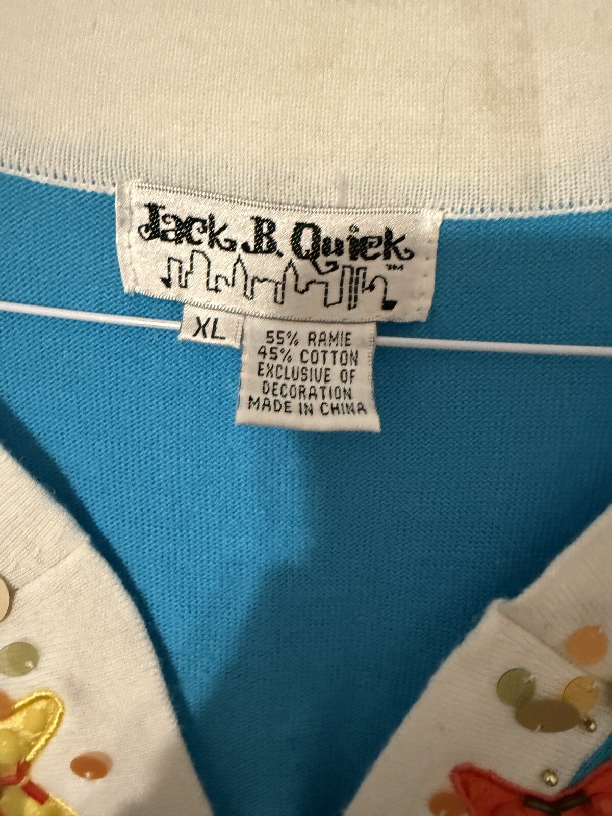 Vintage Jack B Quick Sweater Sea Theme Shell Starfish Top XL Sequin Tacky Mom