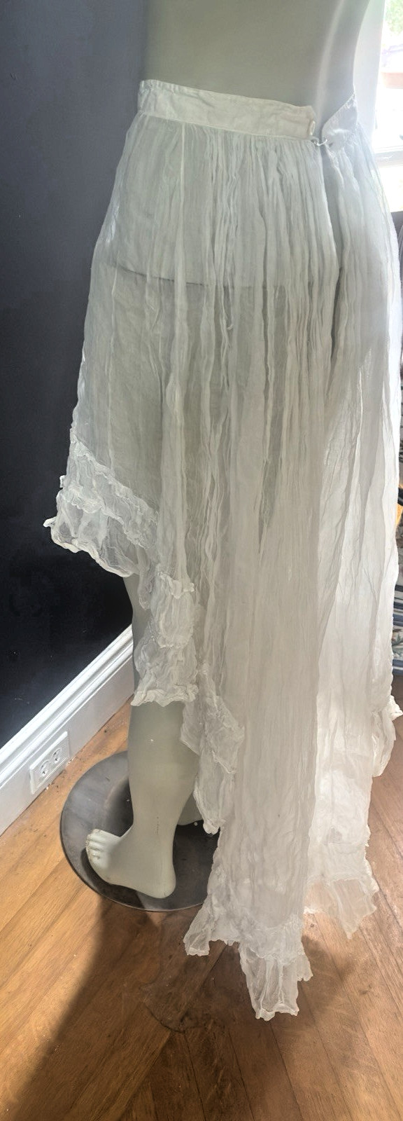 Antique Edwardian Lacy French Fashion Ruffled Lawn Skirt Slip with Flowing Train