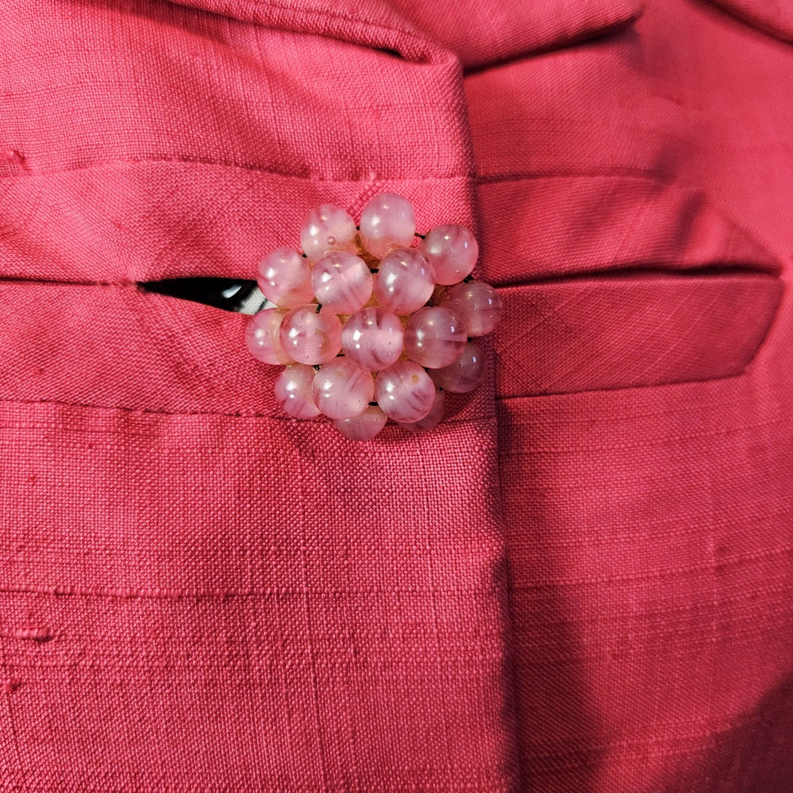 Vintage 1960’s Jacket Bright Pink Half Sleeve Beaded Buttons Blazer Barbie