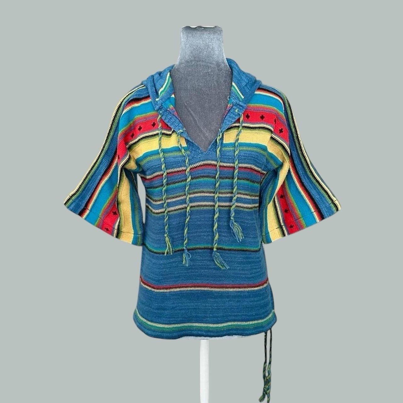 Helen Sue Vintage 70s Striped Knit Hoodie Women’s Medium Boho Hippie Sweater