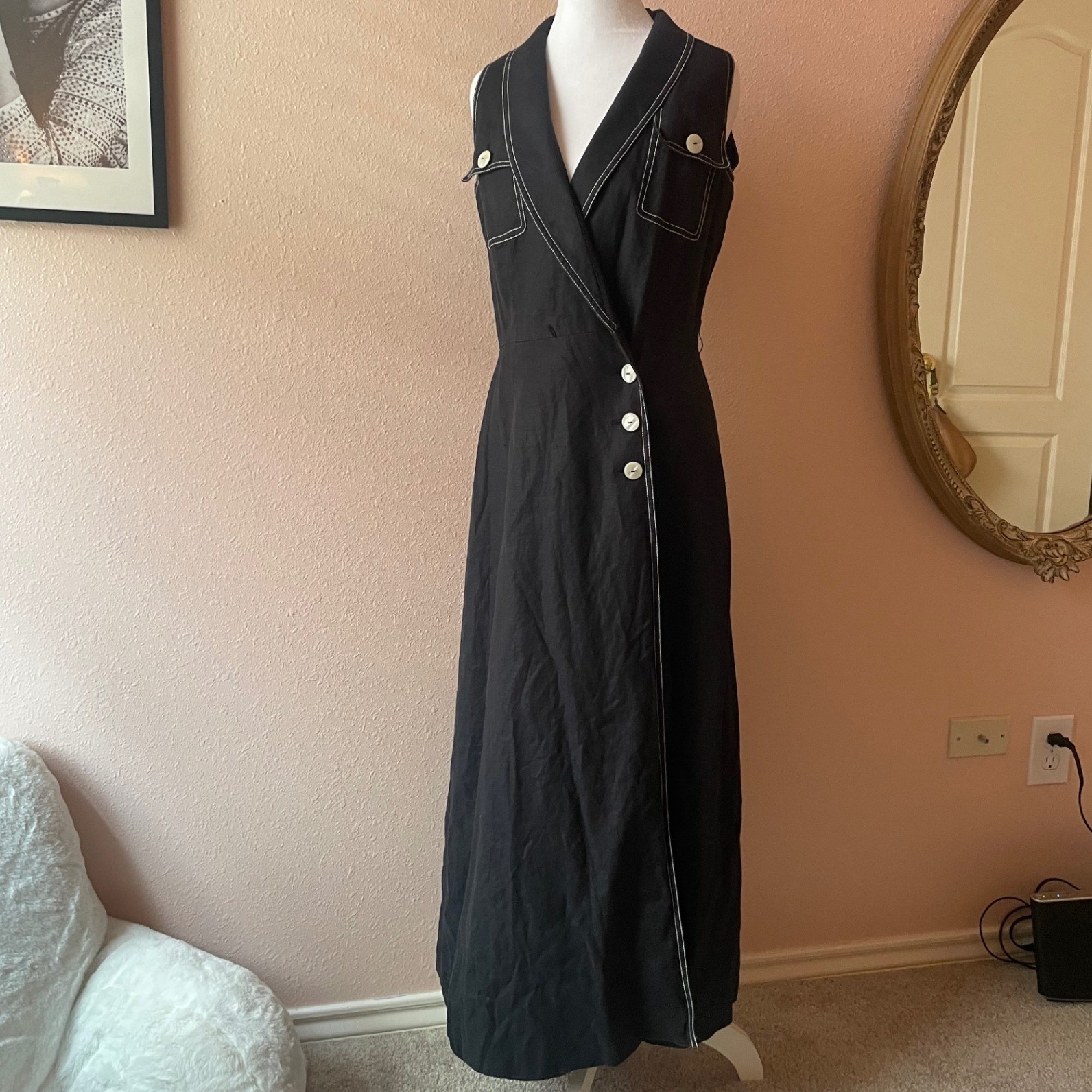 Vintage 90s Chic Linen Maxi Day Dress