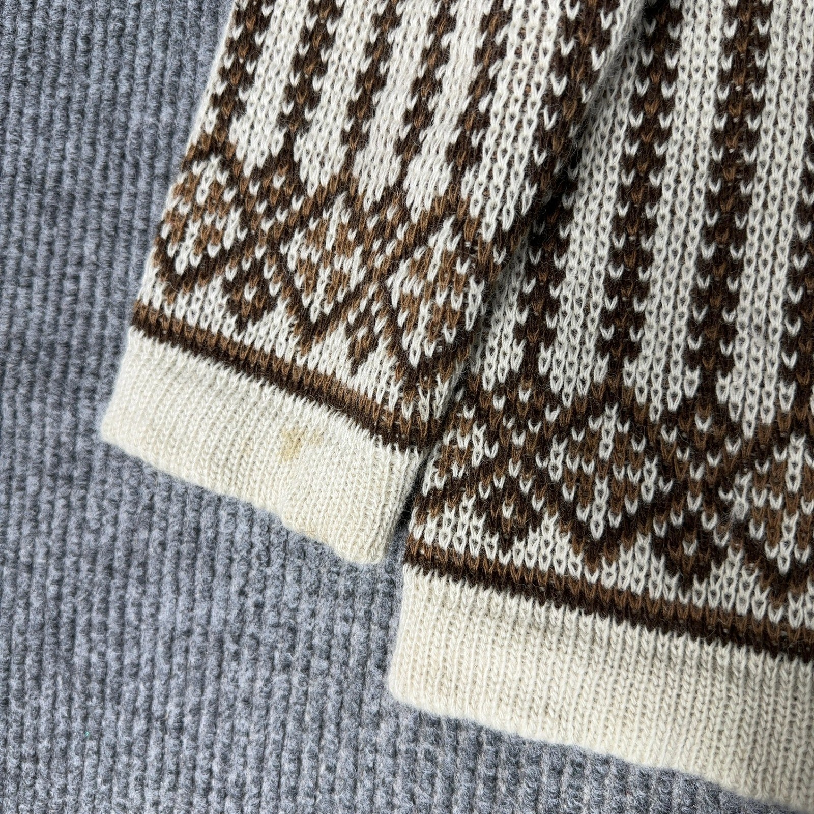 Vintage Nordstrikk Cardigan Sweater Women S White Brown Nordic Pewter Clasp Wool