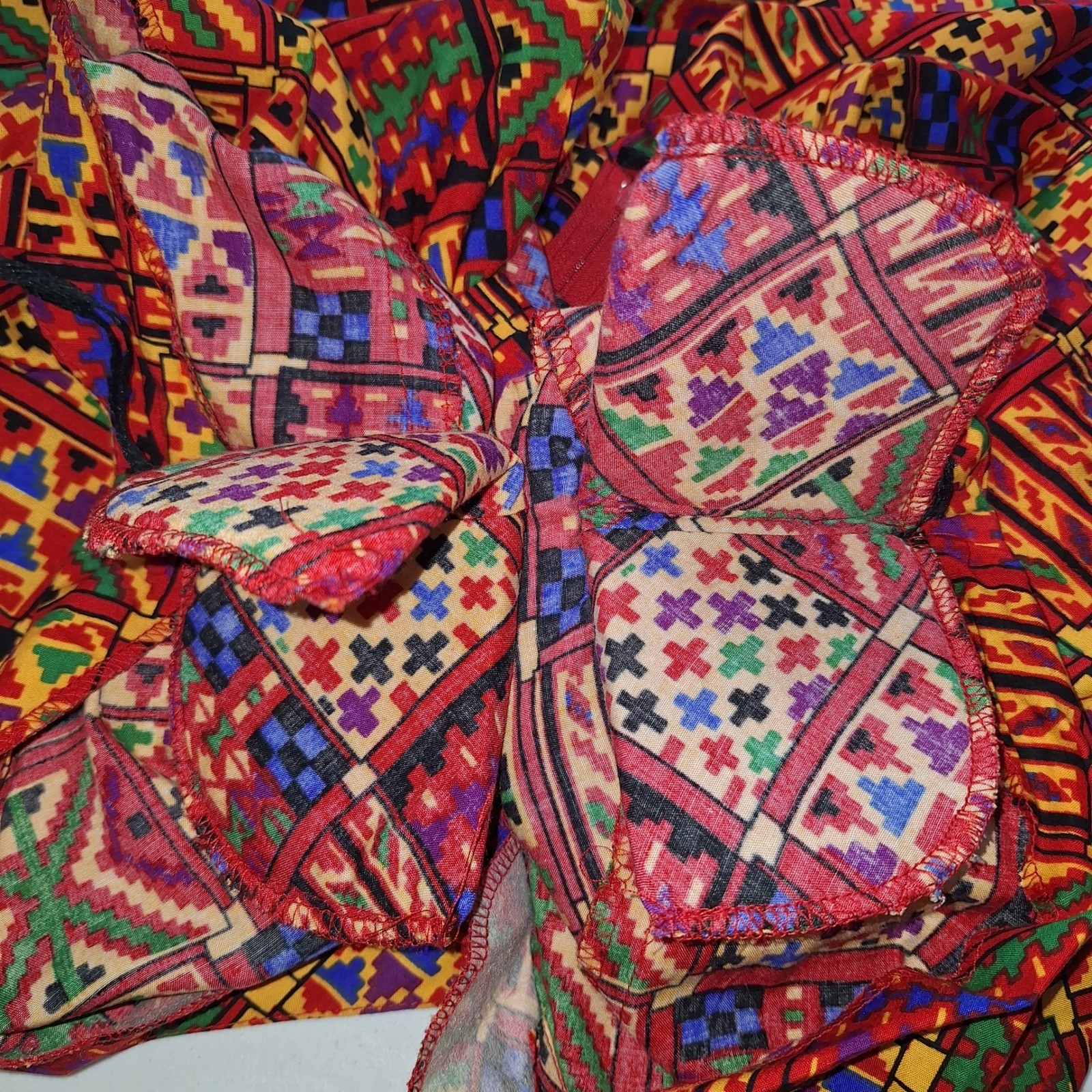 Vintage 90s Betsy Lauren Patchwork Tapestry Dress Back Bow Cutout Art Teacher 22