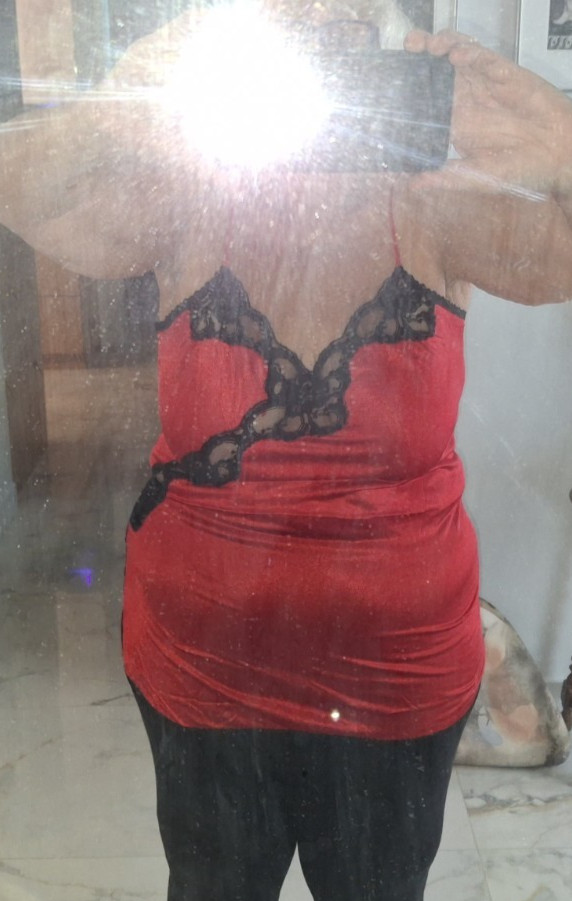 Vintage Red Nylon Black Lace Cami Lingerie Slip Top Spaghetti Straps Slit Side