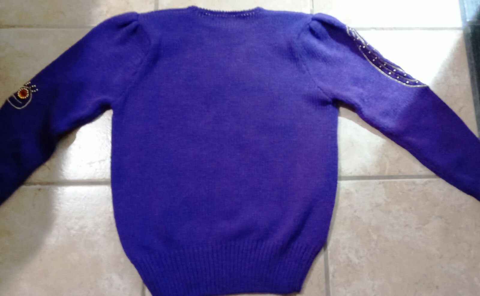 Vintage CHRISTINE Sweater Shimmering Purple Hand Knit Angora Beads Sequins sz S