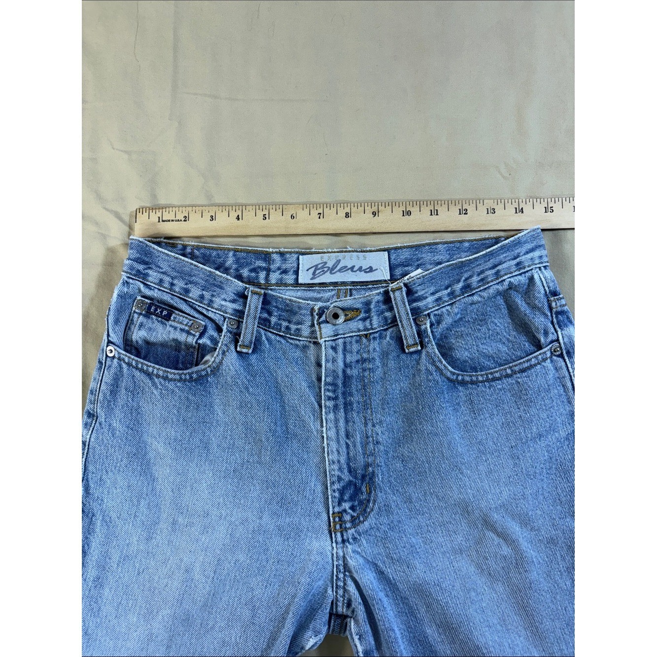 Vintage 90s Express Bleus Bootcut Light Wash Rigid 100% Cotton Denim 5/6S Petite