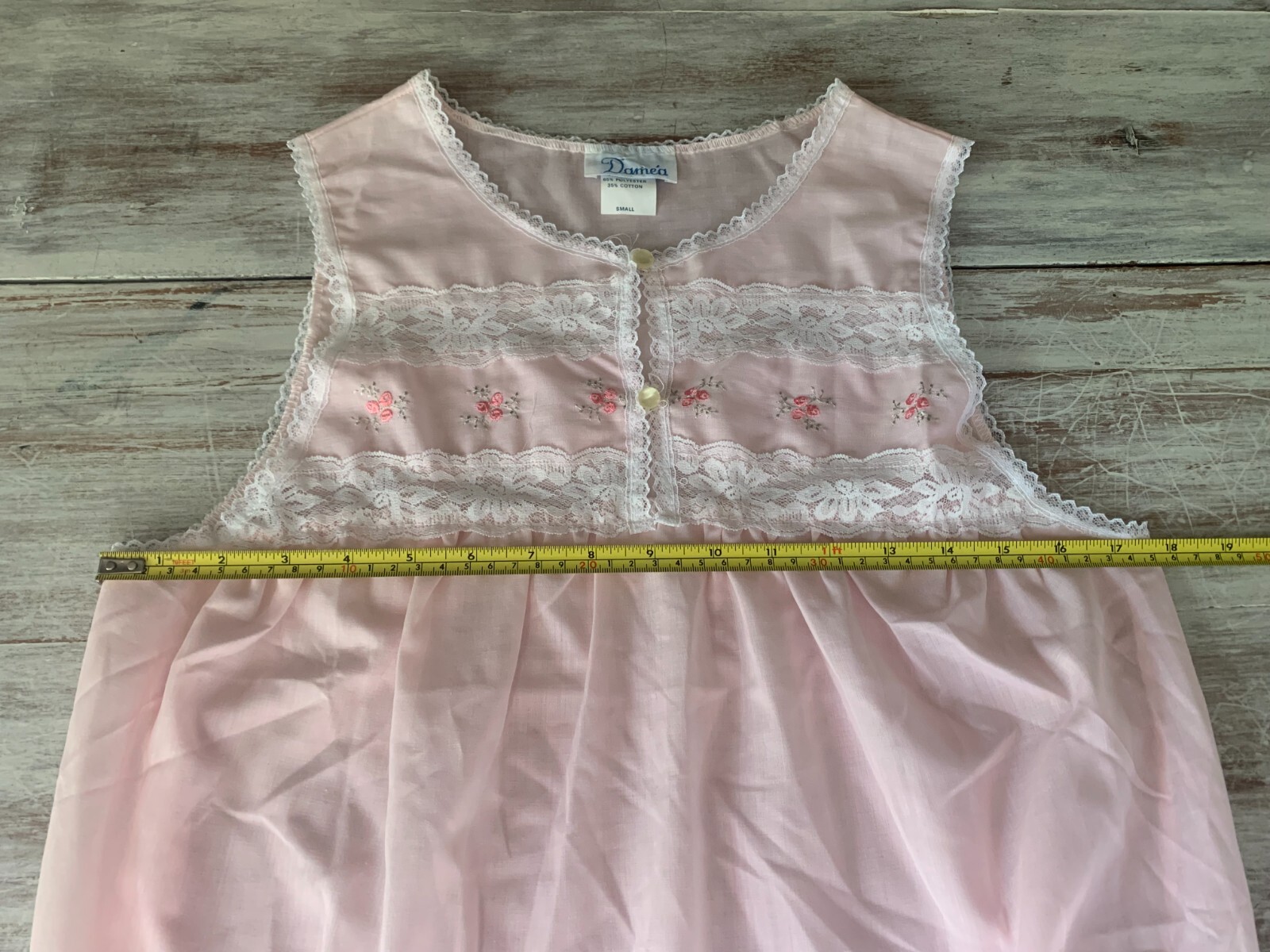 Vtg Pink Nightgown Embroidery Floral Lace Cotton Blend Cottagecore Damea Sz S