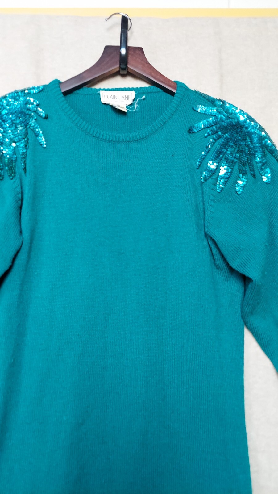 Plain Jane Vintage Sweater Dress Small Green Sequin 80s Sweet Baby Jane 2.24