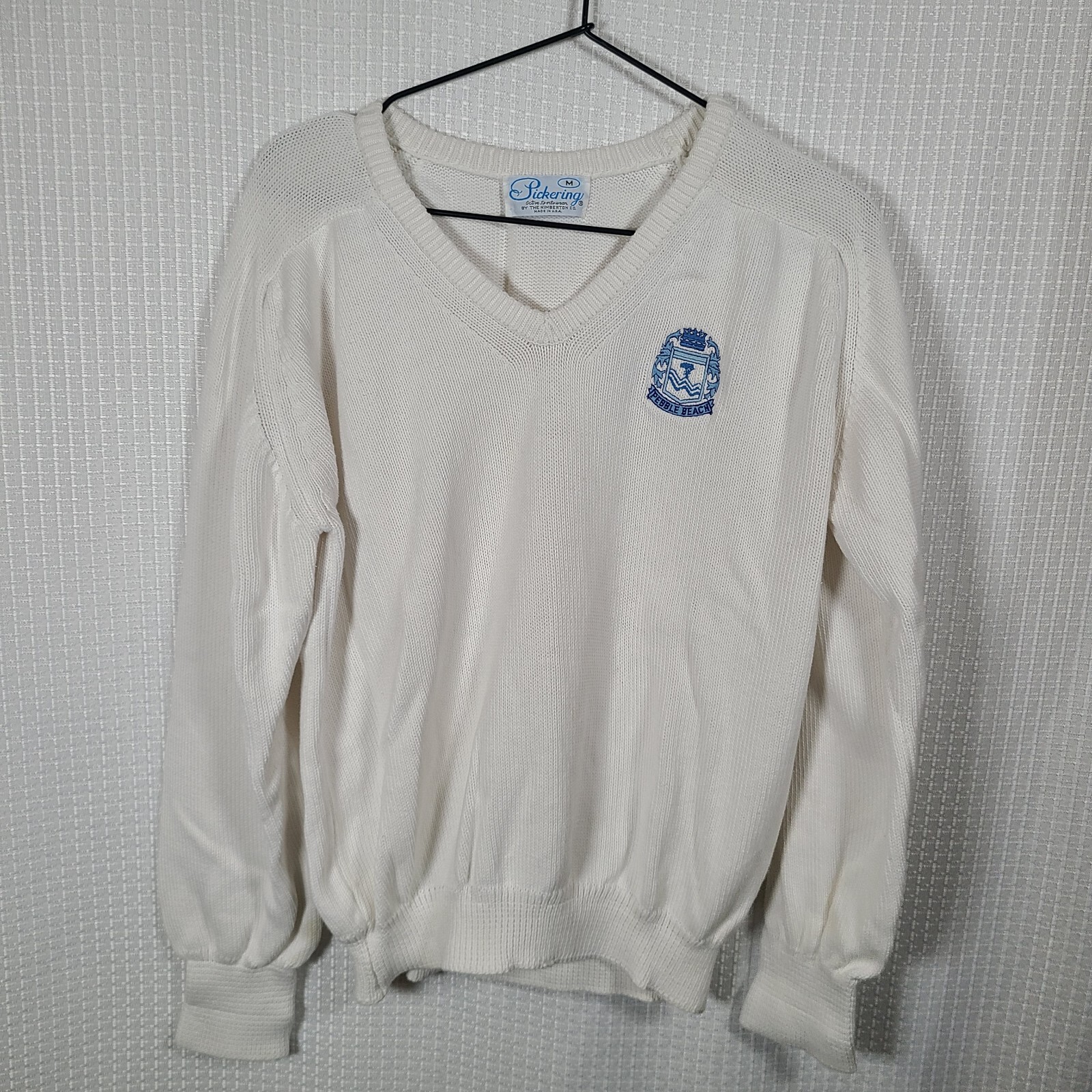 Vintage Lady Pickering White Golf Sweater Sz M Long Sleeve V-Neck Pebble Beach