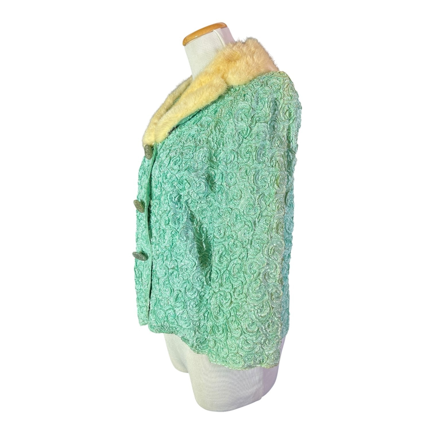 Vintage 1950s Helen of Memphis Costume Room Size 12 Green Jacket Fur Collar