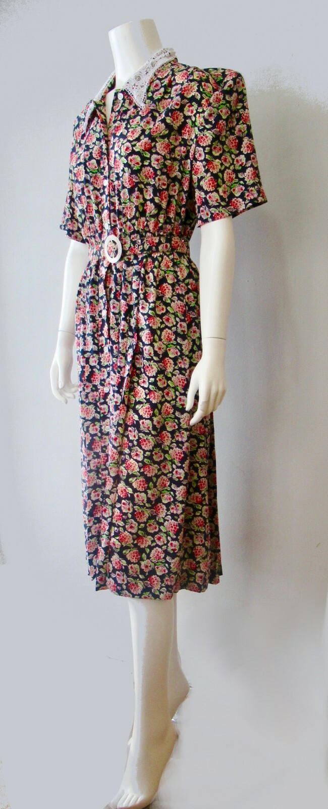 Vintage 40s 80s Semi Sheer Lindsey Blake Petites Secretary Day Dress Lace PL L