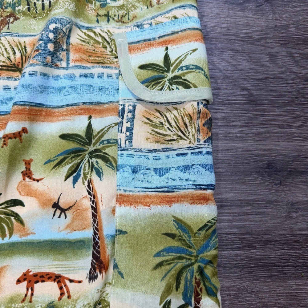 Vintage Tropical Capri Pants XL Elastic Waist Rayon Wide Leg