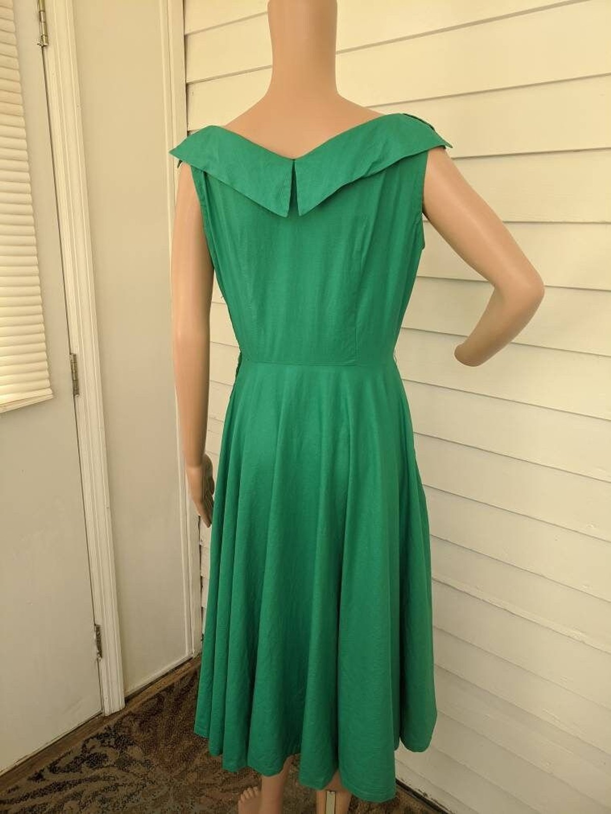50s Green Circle Dress Vintage Sleeveless S 36 Bust 26 Waist