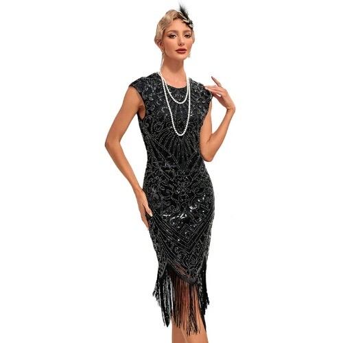 30S Flapper Dresses 1920s Vintage Dress Summer Fringe Beaded Great Gatsby Party