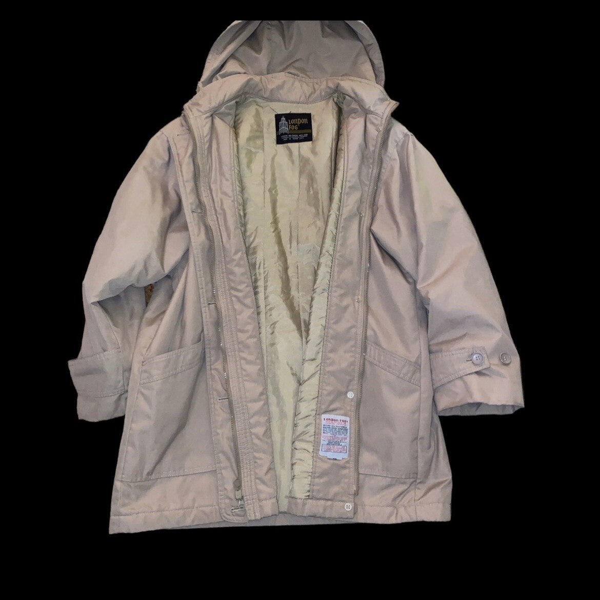 Vintage 80s London Fog Oversized Tan Parka Snow Coat Size 16 Made in Taiwan ROC