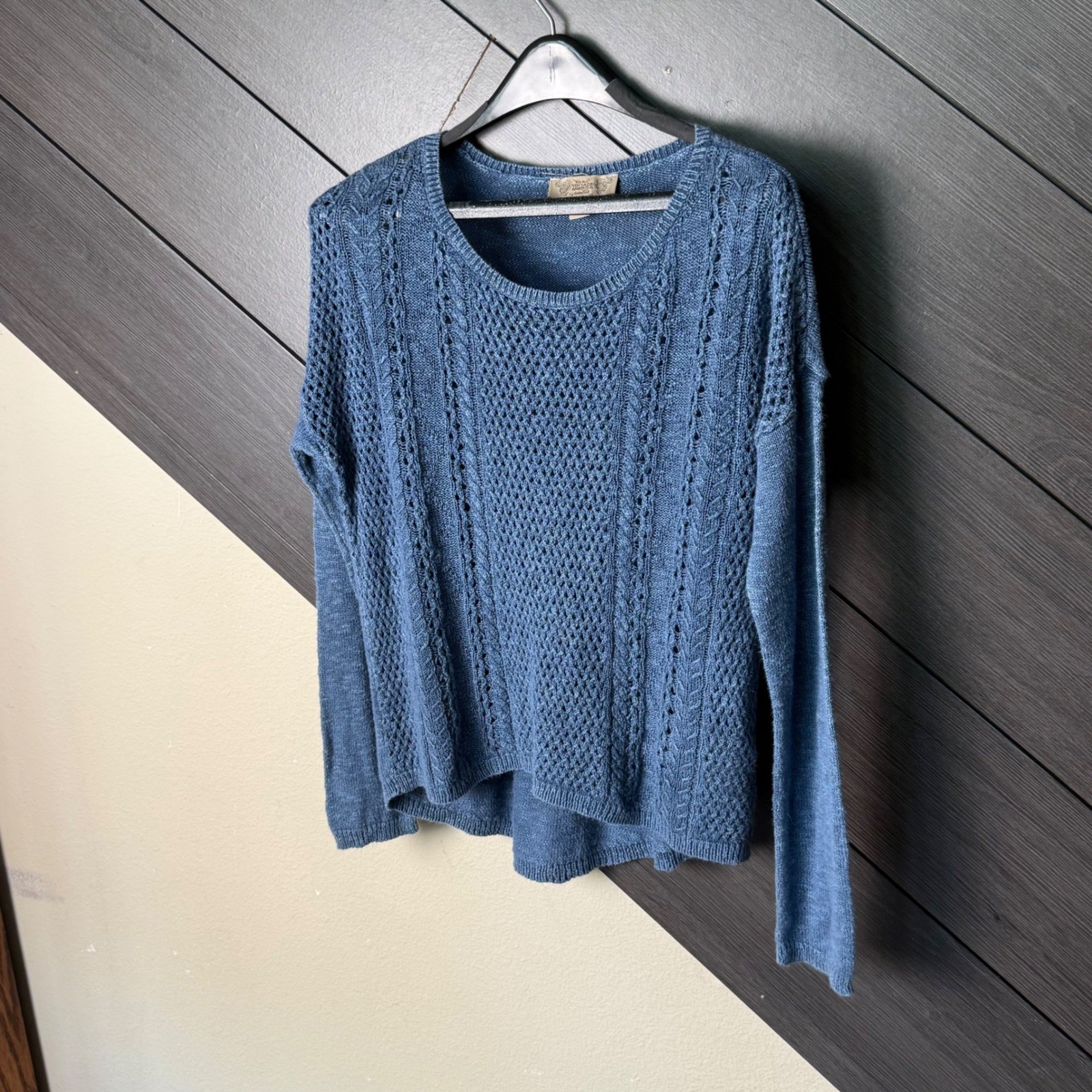 The West Vintage America Women’s Open Knit Hi-Low Sweater Small Blue BOHO