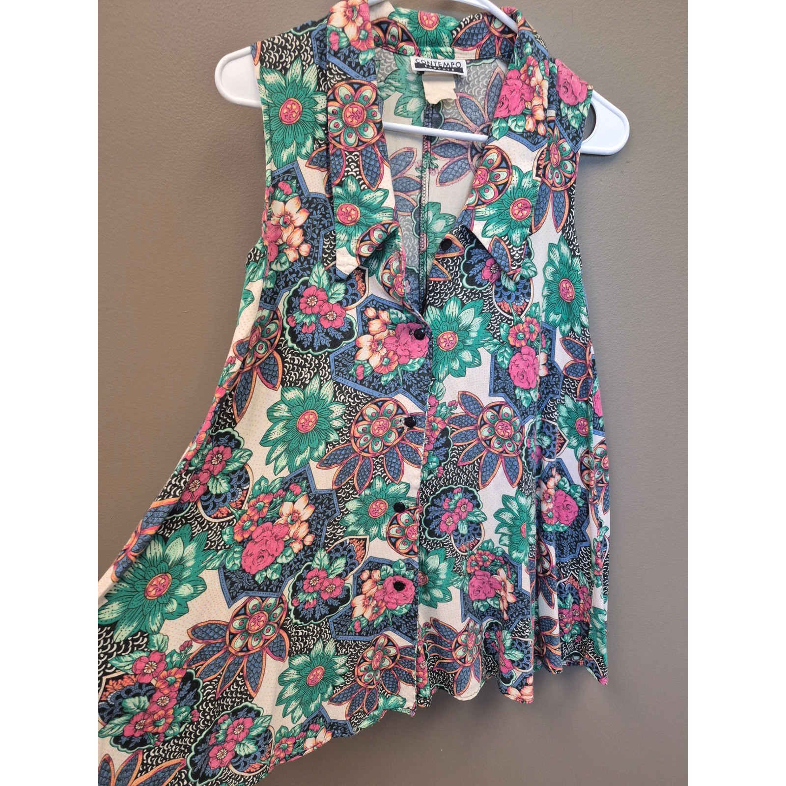 Contempo Casuals Women’s Vintage Y2K Floral Button Front Tank Top Boho Festival