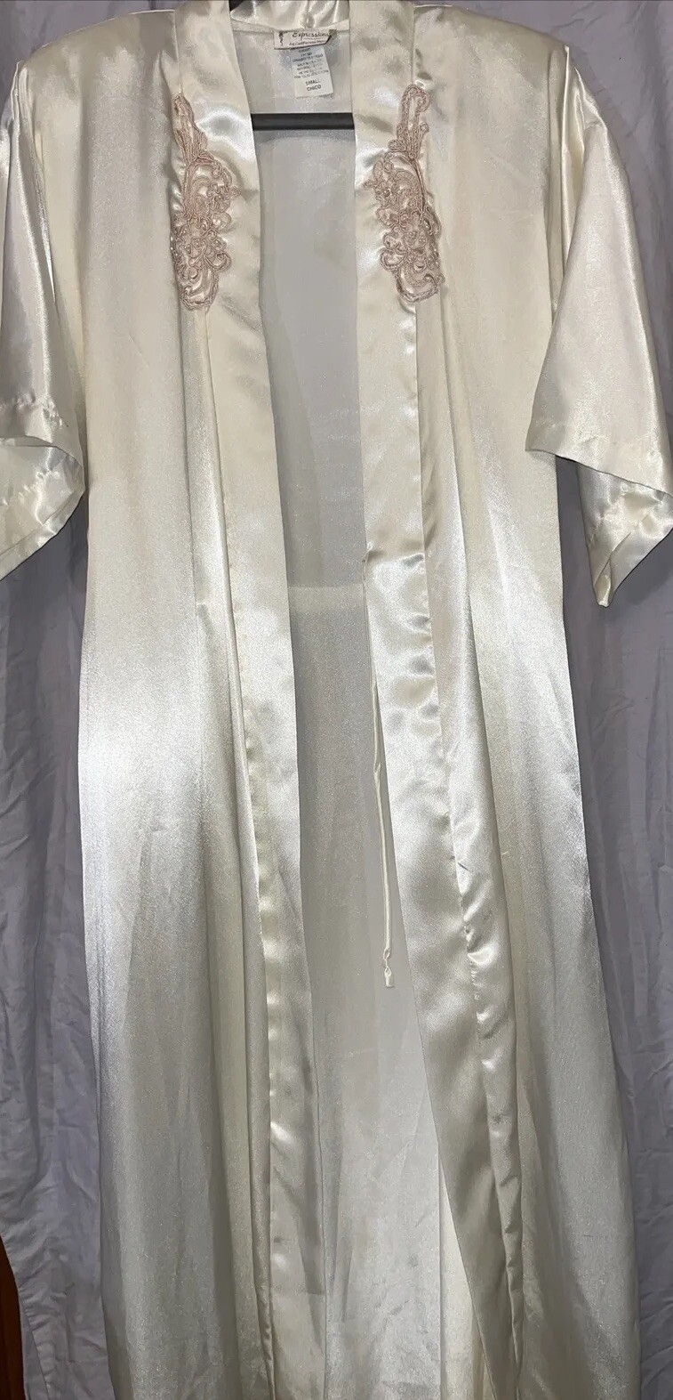 Vintage Expressions Sm Bridal Robe Gown PEIGNOIR SET Cream Sateen Lace Beading