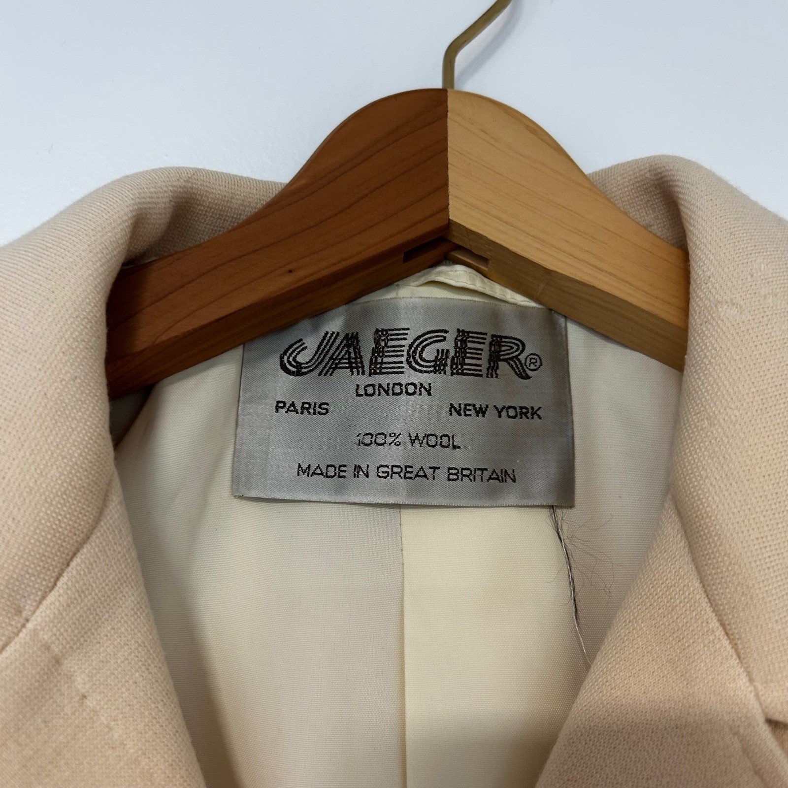 Jaeger London Vintage 100% Wool Trench Coat Cream Made in Great Britain Size 12