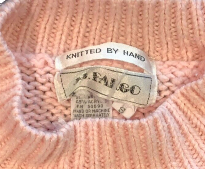 Vtg JJ Fargo Pink Pastel Sweater Sz S Hand Knitted Floral Grannycore Womens