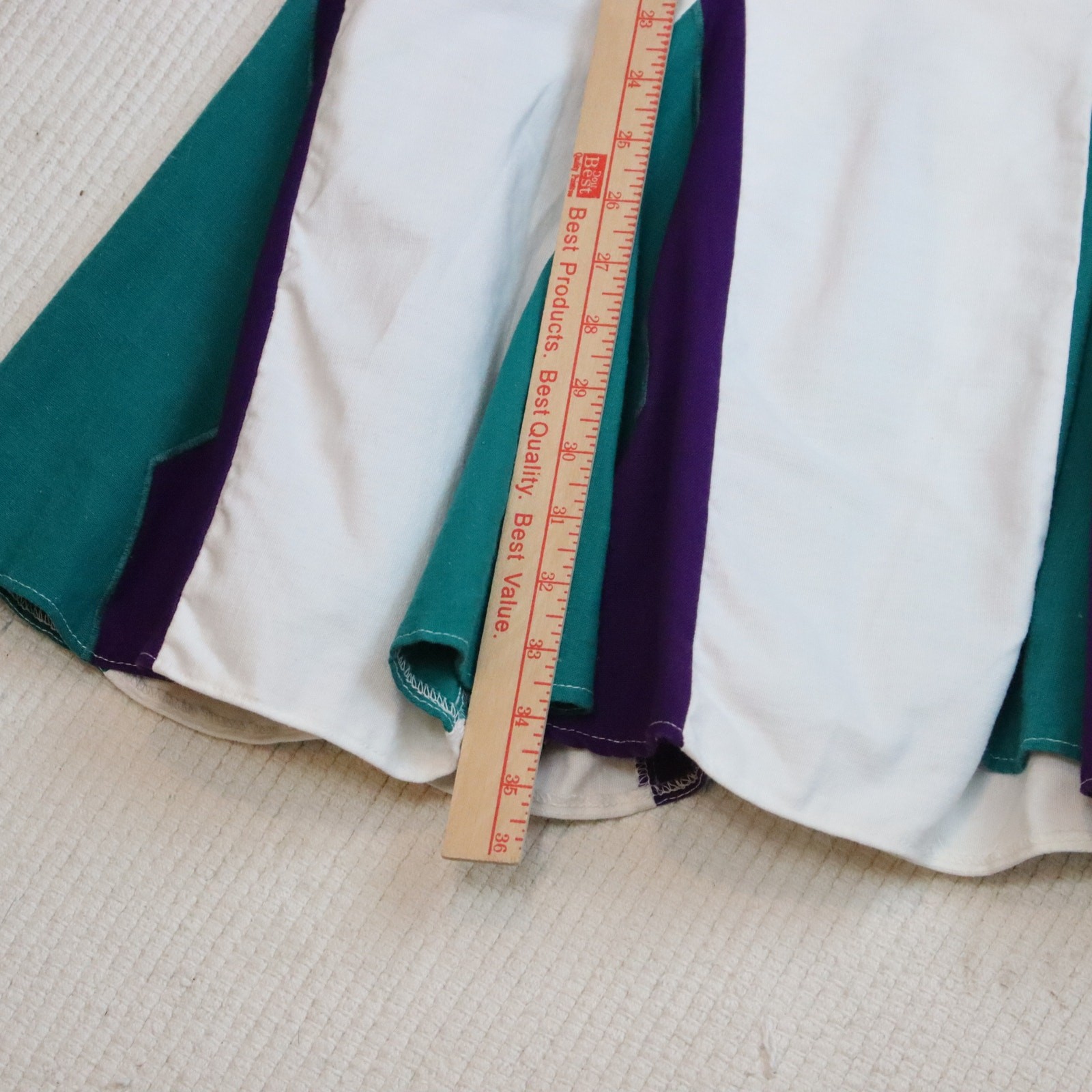 Tipicano White Cotton Skirt L Flared Panels Green Purple Festival Mardi Gras