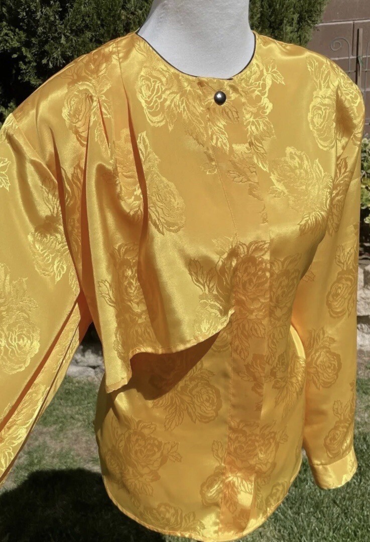 Blouse Yellow Size:16 „Mikado” Elegant Asian Inspired Vintage Golden Yellow