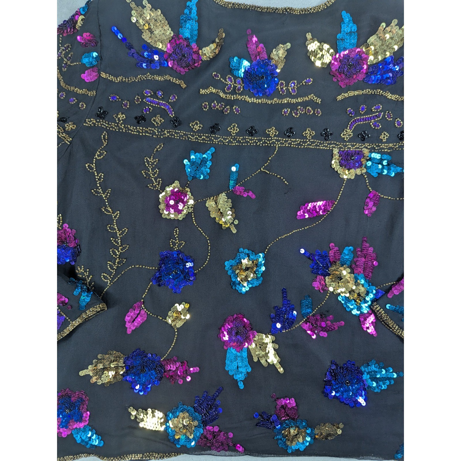 Drapers & Damon’s Vintage Silk Sequin Beaded Floral Evening Jacket Black Plus 2X