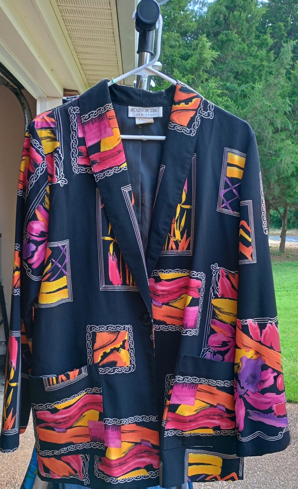 Vintage Brownstone Studio Blazer Jacket Multicolor Abstract Pattern 80s Medium