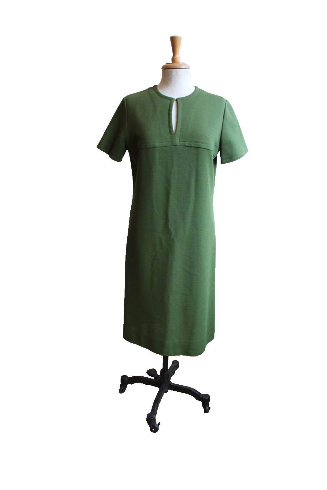 1960’s Vintage Original Olive Green 100% Wool Mod Midi Dress 38″ Bust