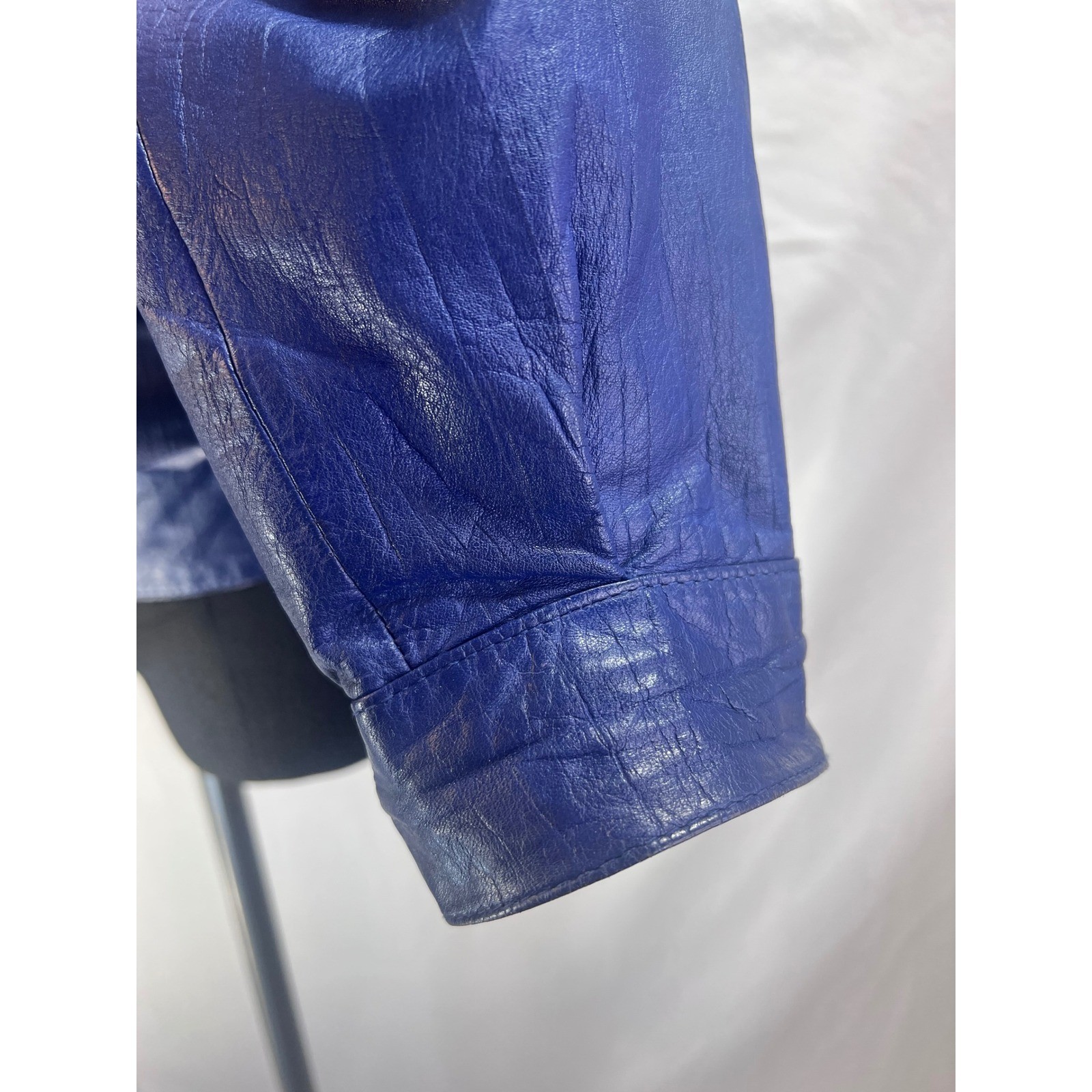 Avanti Vintage 80s Leather Bomber Jacket Cobalt Blue Puff Shoulder Womens Small
