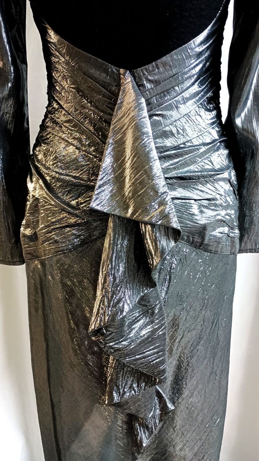 Vtg 80’s B. B. Collections Dressy Clubwear Silver Metallic Sexy Ruched Dress 6