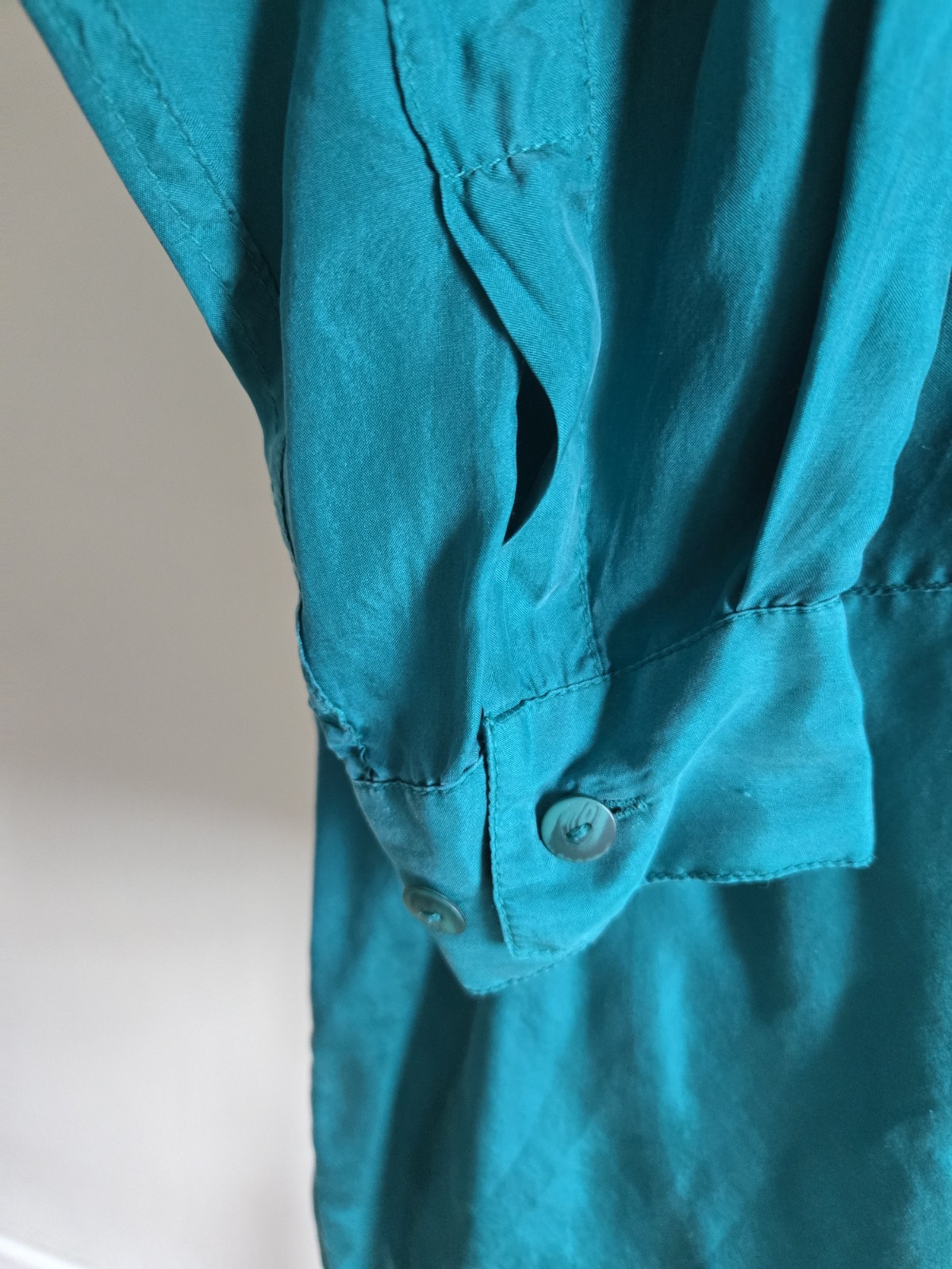 Vintave Shirt Joule Energy Teal Green/silk/sizeM/blouse/pocket/button/longsleeve